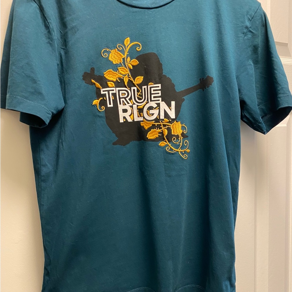 True Religion Blue and Yellow Short Sleeve Tee